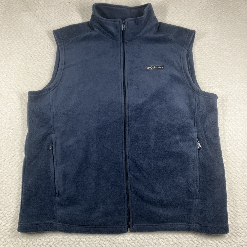 Columbia Fleece Vest Mens XL Green Full Zip Sleeveless Outdoor Hiking Layering‎